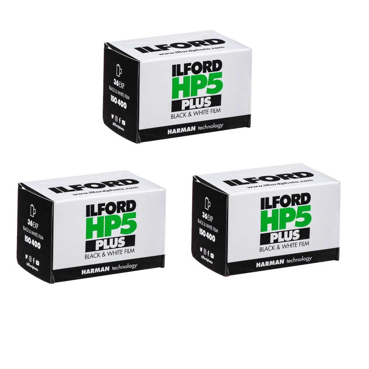Ilford HP-5 Plus 400 Fast Black and White Professional Film, ISO 400, 35mm, 36 Exposure Triple Pack