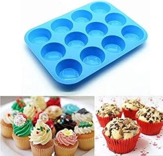 Non-Sticky Silicone Muffin Pan—Muffin Molder for Muffins and Cupcakes—Cupcake Silicone Molder—Baking Accessory—12 X Muffin Molders (12-Red+Blue)