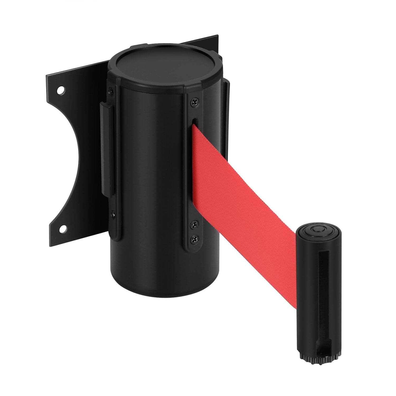 Flexzion Crowd Control Retractable Belt Barrier - 10Ft 3m Wall Mounted Safety Barrier Belt, Queue Line Dividers with Nylon Rope Belt & Sturdy Steel Red Case for Indoor/Outdoor Use