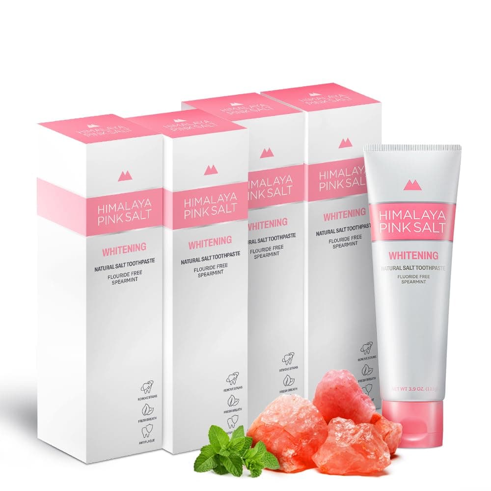 HIMALAYA PINKSALT Natural Whitening Toothpaste, 3.9 OZ (Pack of 4) - Christmas Gifts, Stocking Stuffers, Fluoride Free Toothpaste, Teeth Whitening, Gum Health Care, Plaque Remover, Spearmint Flavor