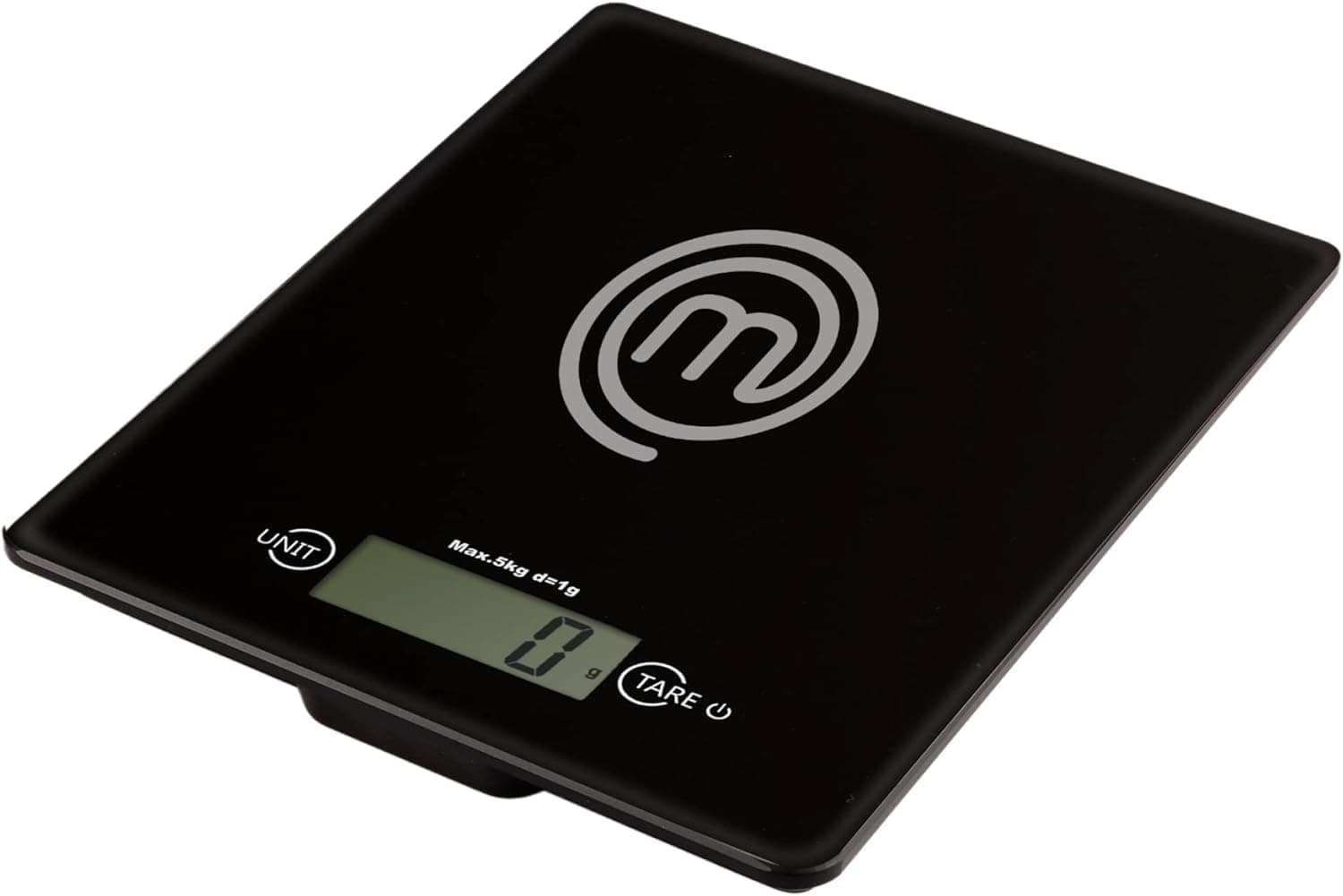 MasterChef Digital Kitchen Scales, Small Electronic Scale for Weighing Food During Cooking in Grams or Ounces (up to 5kg), Tempered Safety Glass, Touch Controls & Auto Switch-Off, Black