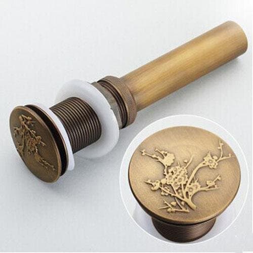 Engraved Flower Antique Brass Pop-up Water Drain