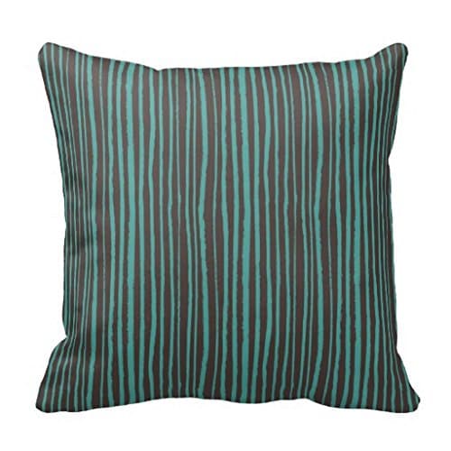Painted Teal Stripes On Dark Brown Pillow Case