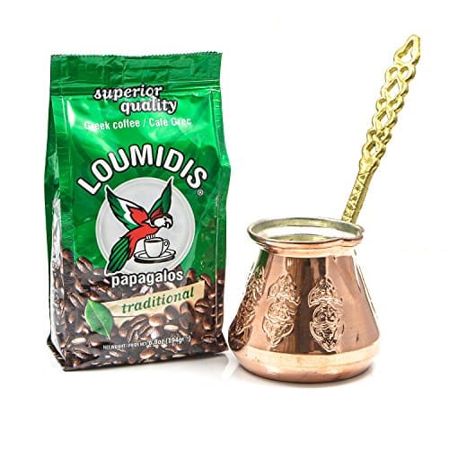 Loumidis Coffee 6.8 OZ with Handmade Copper Turkish Coffee Pot 260ml (Pack of 2)