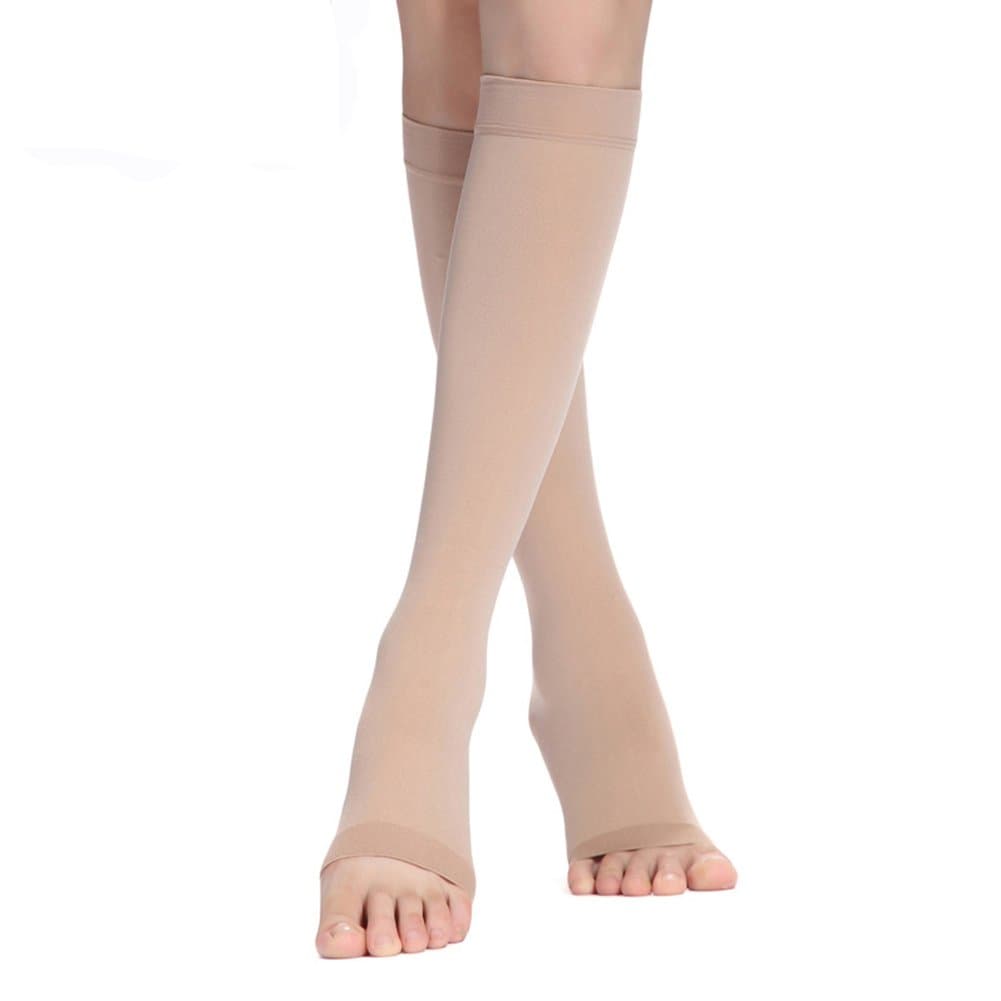 Compression Socks 20-30 mmHg (1 Pair) for Women & Men Best Medical, Nursing, for Running, Athletic, Edema, Varicose Veins, Pregnancy & Maternity - Below Knee High Stockings.（Nude,Open-XXL)