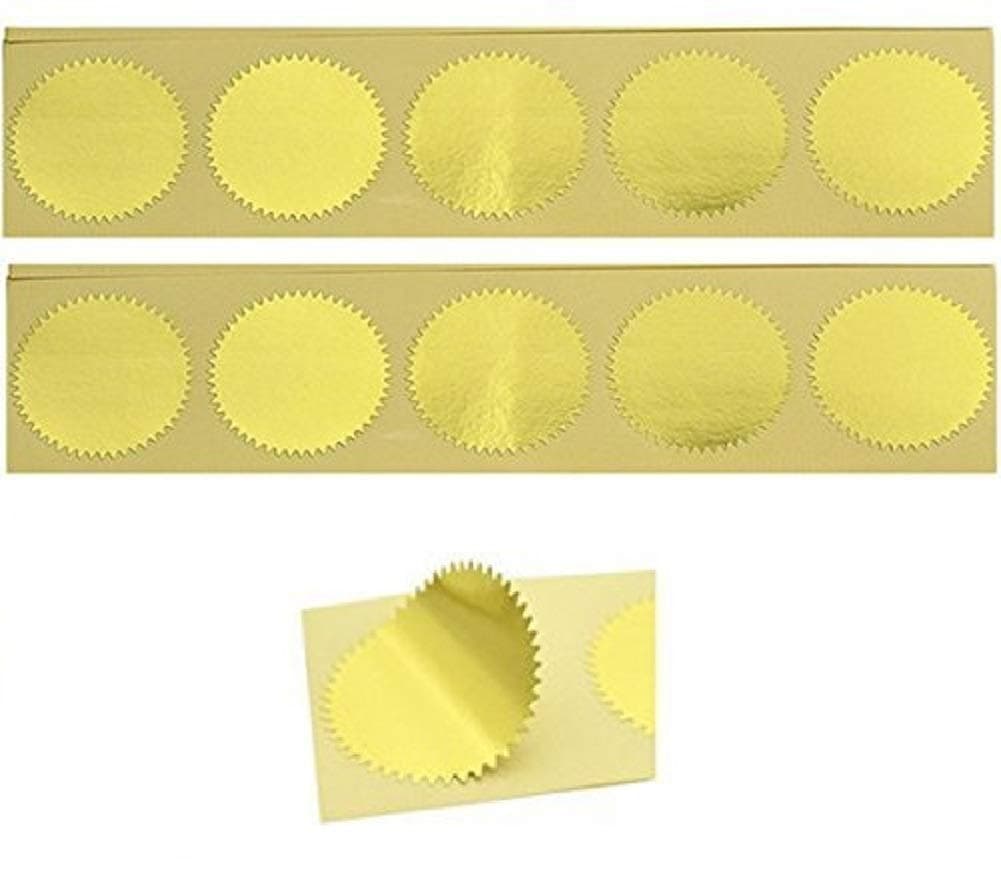 UNIQOOO 100pcs Gold Embossed Foil Blank Certificate Self-Adhesive Sealing Stickers - Perfect for Invitations, Certification, Graduation, Notary Seals, Corporate Seals, and Personalized Monogram Emboss