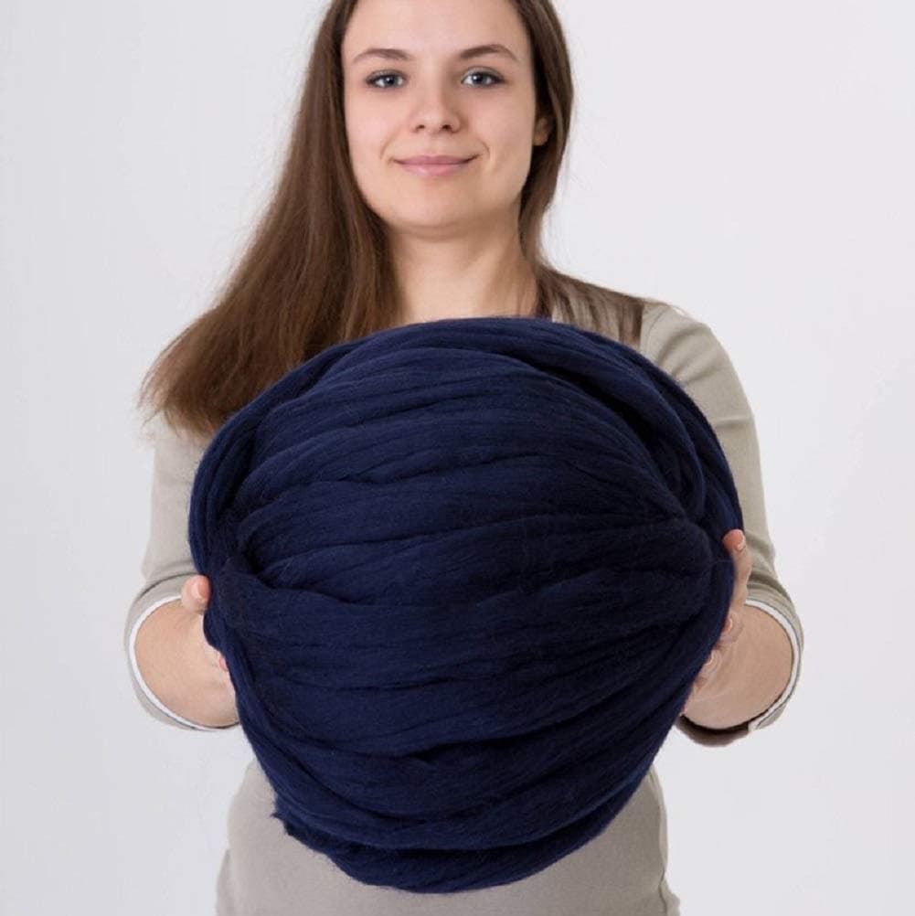 DIRUNEN Merino Wool Yarn Big Chunky Yarn Super Wool Roving Extreme Arm Knitting Giant Chunky Knit Blankets Throws Navy Blue 8 lbs