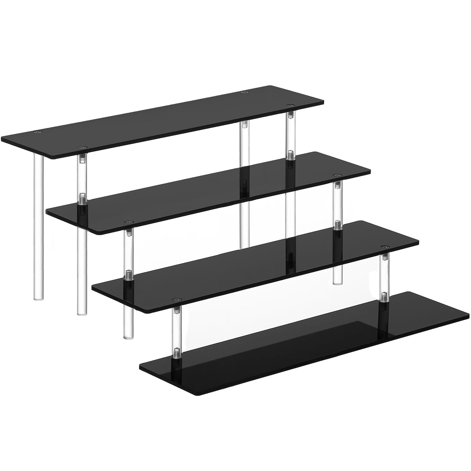 4 Tier Acrylic Display Stand, Black, 11.6 IN Long x 3.0 IN Wide x 5.8 IN High, Perfume Organizer, Dessert Display, Funko POP Shelves, Cupcake Stand Holder