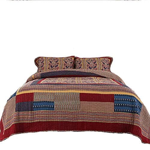 CribMATE 100% Cotton Red Quilted Bedspread Set 3 Pieces Real Patchwork Quilted Coverlet Sham Set California King 98 x 106 Inches