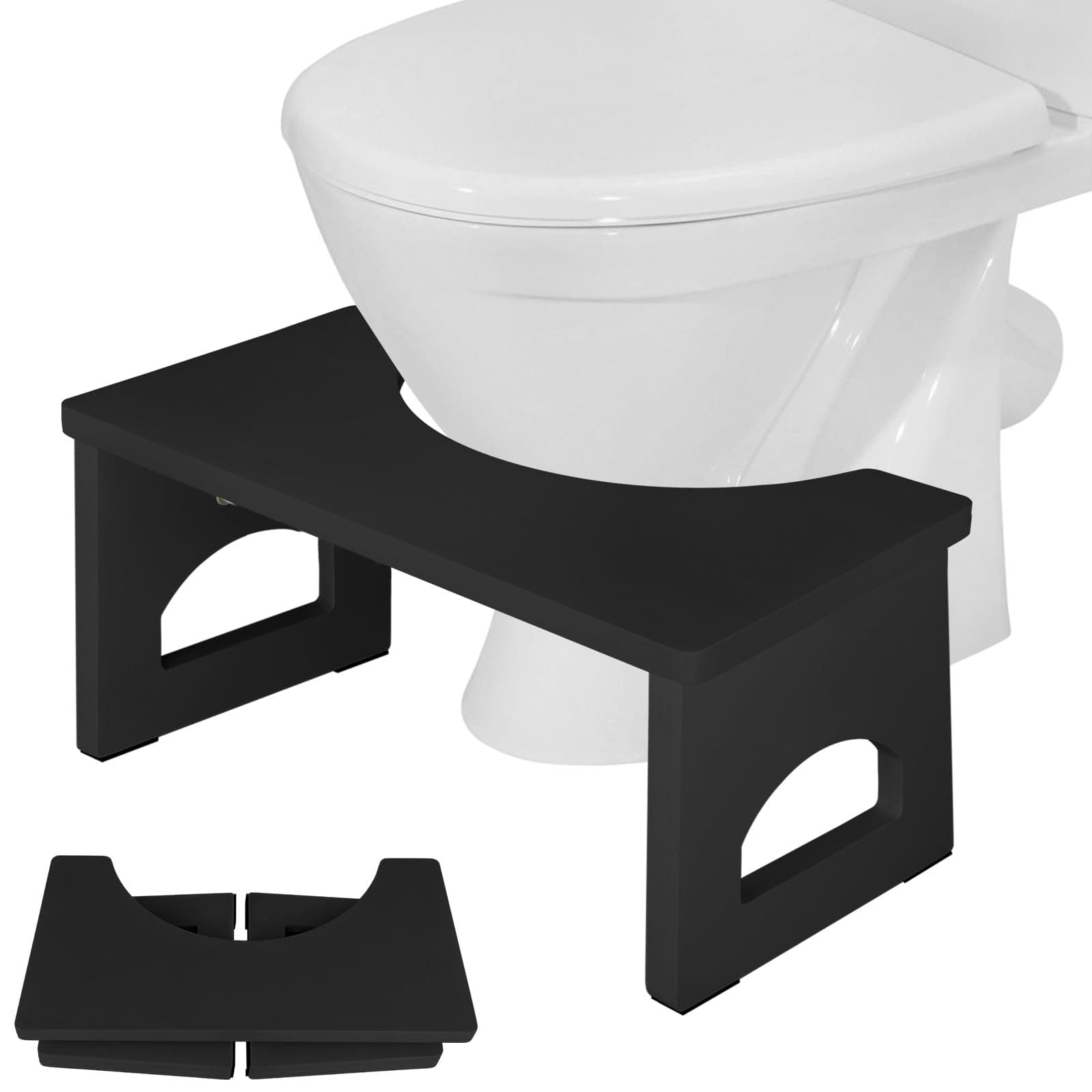 Foldable Toilet Stool, 7.5 Inches Poop Stool for Bathroom, Bamboo Toilet Stool Squat Adult, Collapsible Squatting Bathroom Potty Stool with Non-Slip Strip, Improve Squatting Posture and Comfort, Black