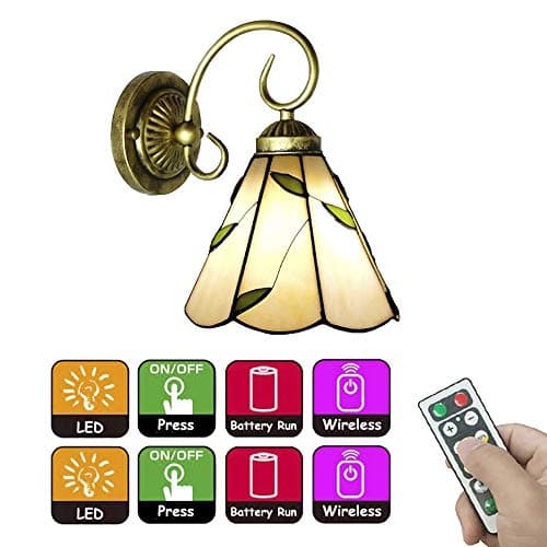 ANYE 1-Light 55 Lumens Led Remote Control Battery Operated Indoor Wireless Tiffany Wall Sconce Light Fixture for Bedroom Loft Restaurant- Easy Installation, Dimmable Control,Battery Not Included