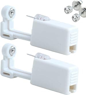 Ear Piercing Gun,2 Pack Self Ear Piercing Gun Disposable Self Ear Piercing Gun Kit Safety Ear Piercing Gun Kit Tool Ear Stud Gun with Alcohol Pad and With Earrings (4mm Crystal) … …