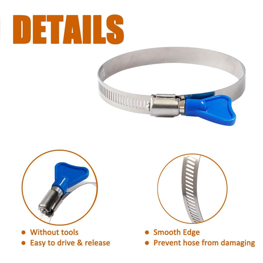 ISPINNER 2pcs 4 Inch Key-Type 304 Stainless Steel Worm Gear Hose Clamps, Adjustable Size Range 91-114mm Clamps for Dryer Vent, Dust Collector and Automotive