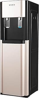 Bottom Loading Water Cooler Dispenser for 5 Gallon Bottles - Hot & Cold Water, Stainless Steel 5 Gallon Water Dispenser with LED Light for Home, Offices, Hotels, Kitchens (Gold)