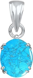 PTMNatural Turquoise/Firoza 3.25 Ratti to 10.25 Ratti or 3 Carat to 9.5 Carat Astrological Certified Gemstone bis Hallmark 925 Sterling Silver Pendant for Men & Women