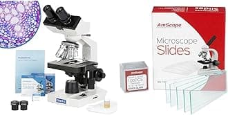 OMAX 40X-2000X LED Binocular Compound Lab Microscope & AmScope BS-72P-100S-22 72 Pieces of Pre-Cleaned Blank Microscope Slides and 100 Pieces of 22x22mm Square Coverslips Cover Glass
