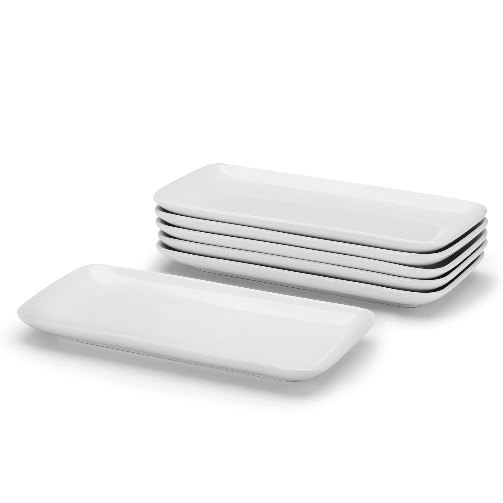 Miicol Small Platters Set of 6, Ceramic Rectangle Plates 9 Inch, Modern Sushi Plate Set, White Serving Dishes for Serving Food, Appetizer, Dessert, Dinner, Party