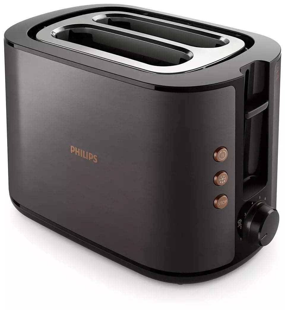 Philips 5000 Series Toaster - 950W, Auto Shut-off, Reheat Mode, Bun Warming Rack, Black & Copper - HD2650/31