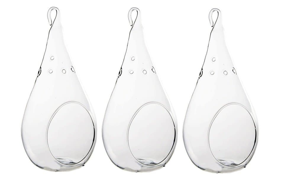 Best Value! Hanging Terrarium 3 Pack! Large 7" Glass Hanging Teardrop Plant Terrariums from Glass Home Gardens