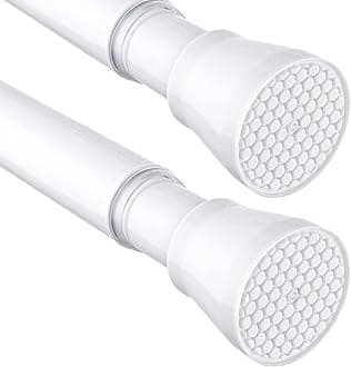 2 Pack White Tension Curtain Rod 45-77 Inch Shower Rod 7/8" Shower Curtain Rod Adjustable Spring Curtain Rods No Drilling Spring Rod Shower Curtain Tension Rod for Bathroom Windows Doorways