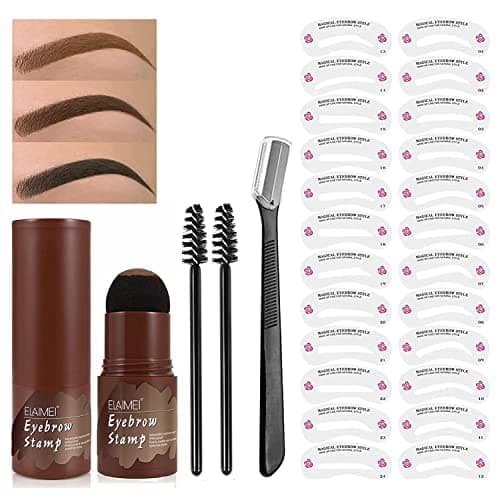 God Blomster Eyebrow Stamp Stencil Kit, Eyebrow Stamp Kit Waterproof, Eyebrow Stamp Makeup Tools with 24 Reusable Eyebrow Stencils, Eyebrow Pen Brush and Eyebrow Trimmer (Medium Brown), 28 Piece Set