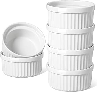 LE TAUCI 8 Oz Ramekins, Creme Brulee Dishes, Porcelain Ramekin Set for Souffle, Dipping Sauces, Pudding, Set of 6, White
