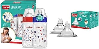 LuvLap Wide Feeding Bottle 250 ml, Pack of 2 & Wide Nipple Medium Flow, 2 Pcs