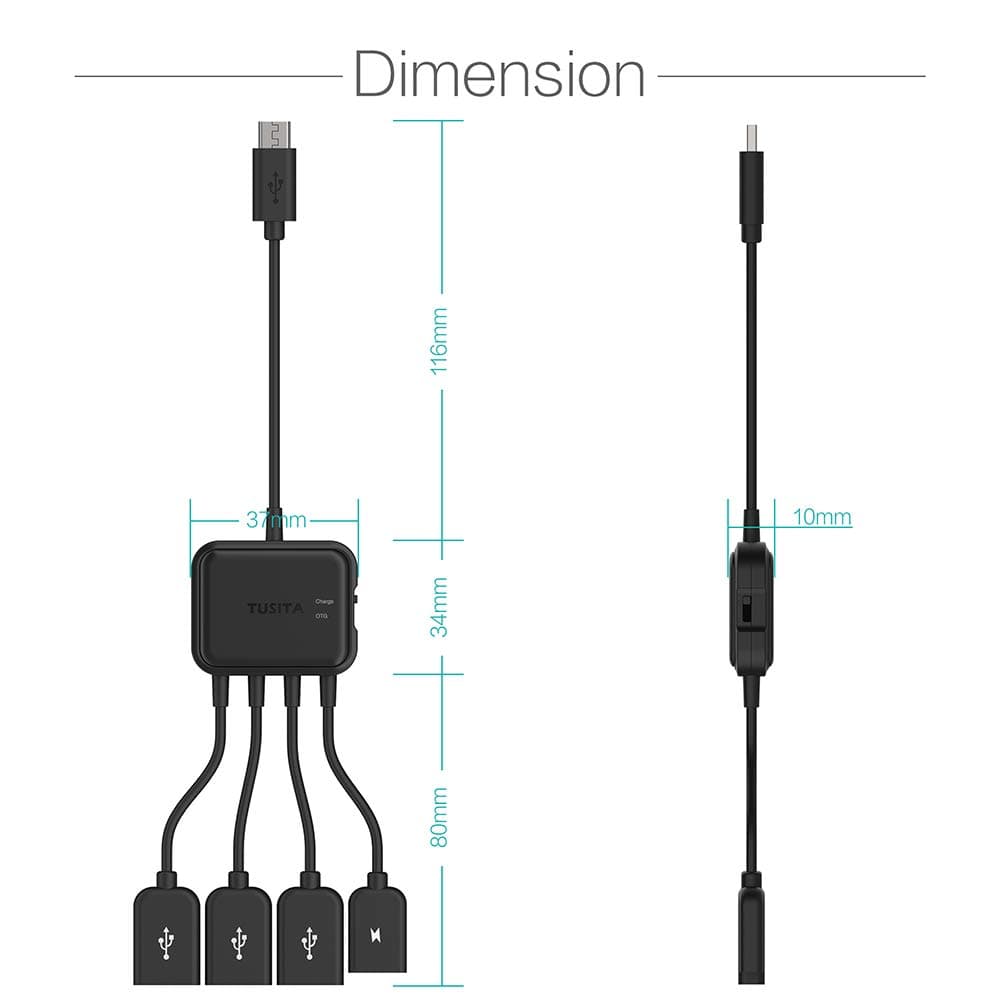 TUSITA Micro USB HUB Adaptor with Power, 3-Port Charging OTG Host Cable Cord Adapter Compatible with Raspberry Pi 2 3 Pi Zero Android Smart Phone Tablet Samsung Galaxy HTC Sony Google LG/Linux