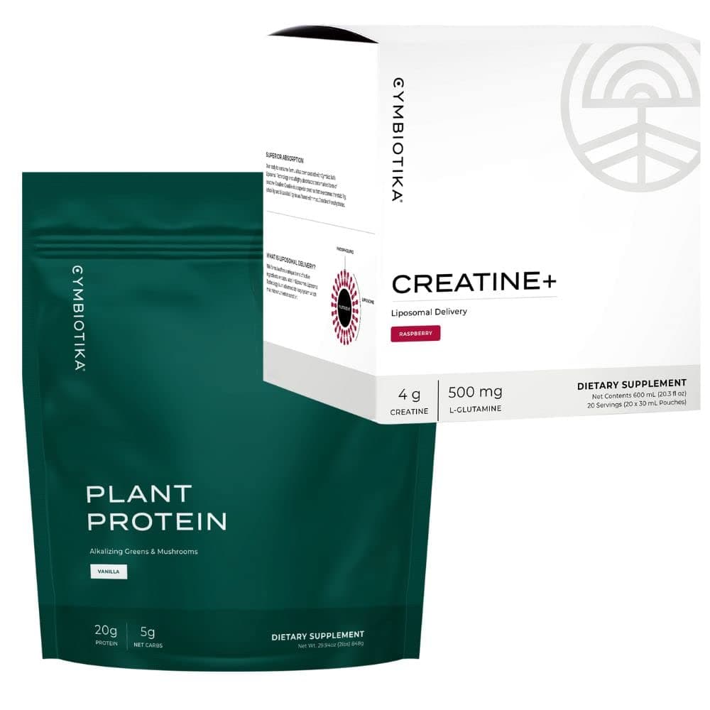 CYMBIOTIKA Creatine+ & Plant-Based Protein Powder Bundle, Creatine and Glutamine Supplement + Plant Protein Drink & Smoothie Mix for Amino Energy, Recovery, Gut Health, and Muscle Mass