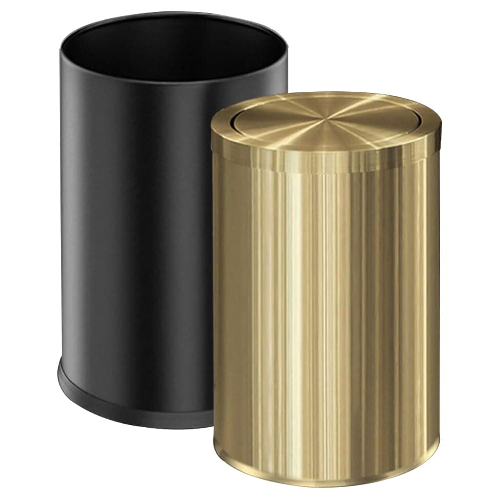 9 Liter/2.4 Gallon, Small Gold Trash can with Swing lid, Bathroom Trash can, Bedroom Garbage bin,Trash bin for Office, Living Room, Metal,Brass Stainless Steel