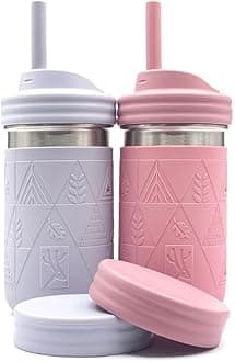 Elk and Friends 14oz Stainless Steel Kids + Toddler Drinking Cups | The Original Mason Jar with Sleeves + Lids | Silicone Straws | Smoothies | Storage Jar | Spill Resistant | Dishwasher Safe | 2 Pack