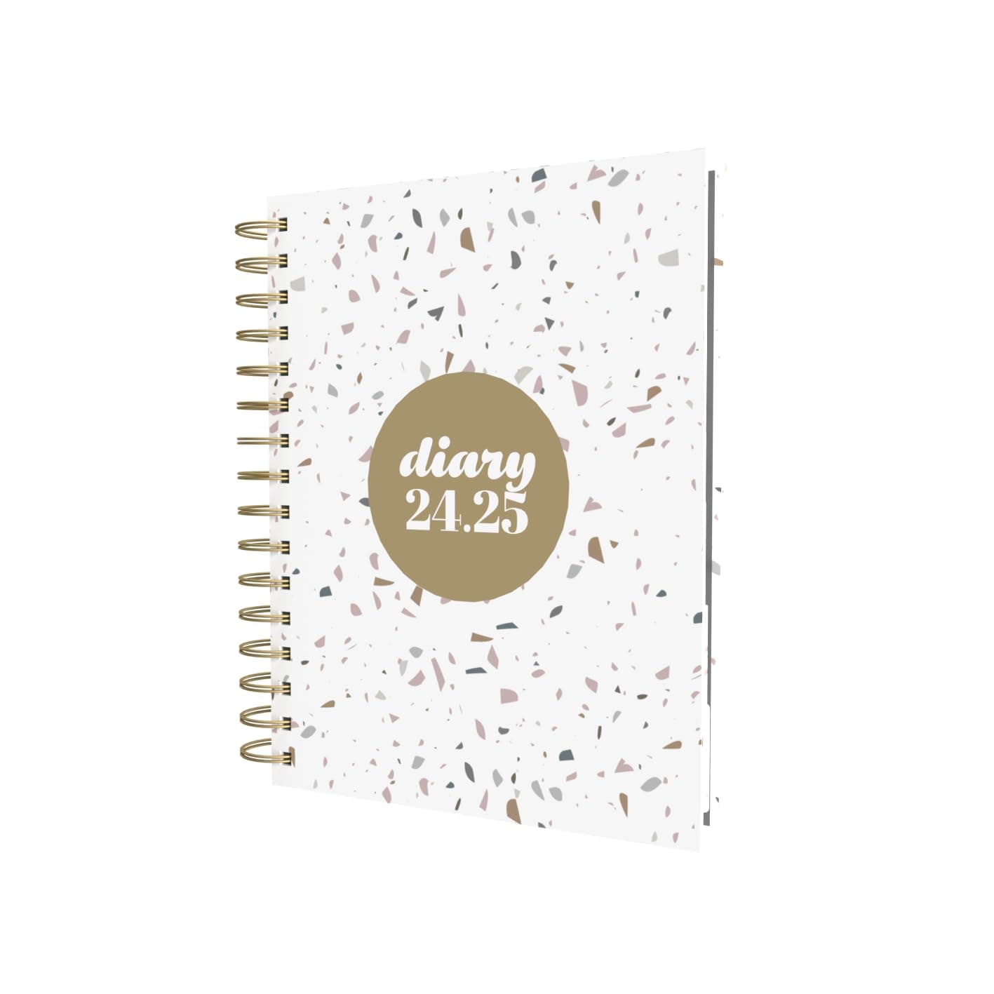 Collins Scandi Mid Year Diary Planner A5 Day To Page Academic Year 2024-25 - White Terrazzo - Daily Mid Year Journal for Students, Teachers - E-PW51M.TZWH-2425 - August 2024 to August 2025