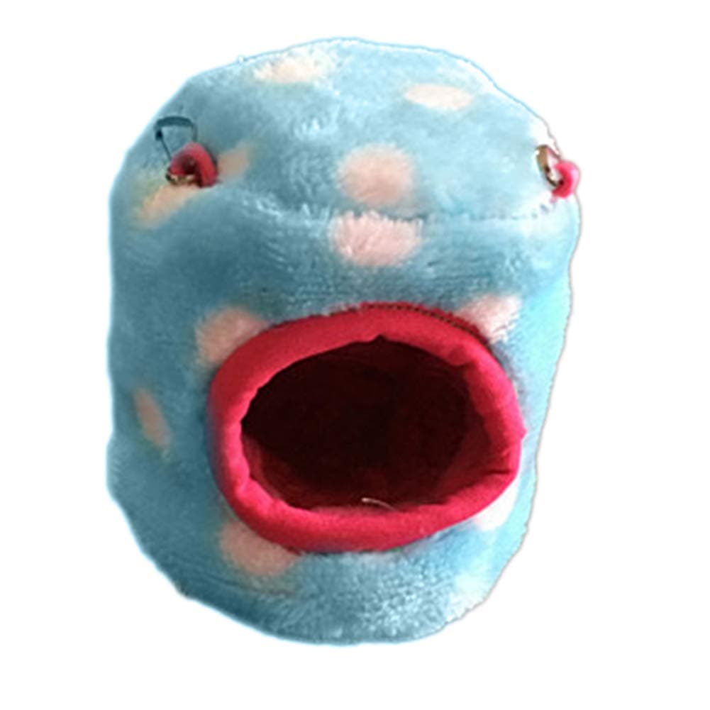 CricTeQleap Mini Pet House, Pet Hamster Squirrel House Bed Small Warm Winter Velvet Polka Dot Cotton Nest Blue XS