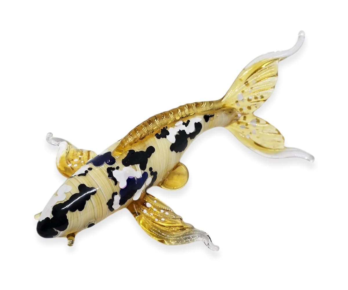 WitnyStore 5" White Black Yellow Long Tail Koi Carp Fish Artistic Blown Glass Figurine Hand-Blown Statue Tabletop Decoration Unique Collectible for Adult Collectors Handcrafted Elegant Home Room Decor