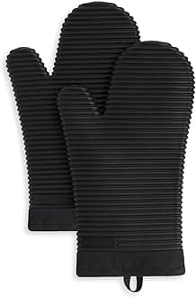 KitchenAid Ribbed Soft Silicone Oven Mitt Set, 7"x13", Onyx Black 2 Count