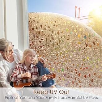 Coavas Stained Glass Window Privacy Film 3D Rainbow Decorative Heat Control UV Blocking Non-Adhesive Removable Vinyl Film Window Tint for Bathroom Door Covering, Brown, 17.5 x 78.7 inch