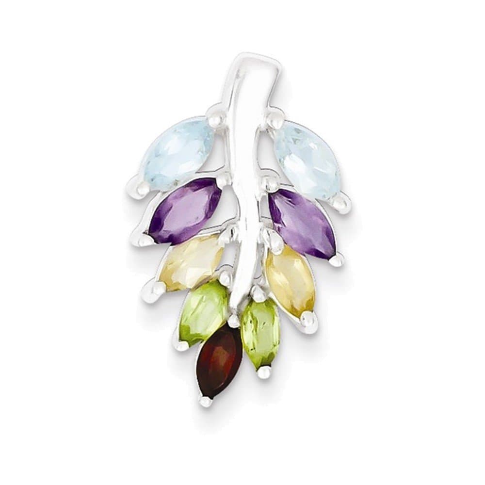 Sterling Silver Amethyst Blue Topaz Citrine Garnet Peridot Leaf Pendant