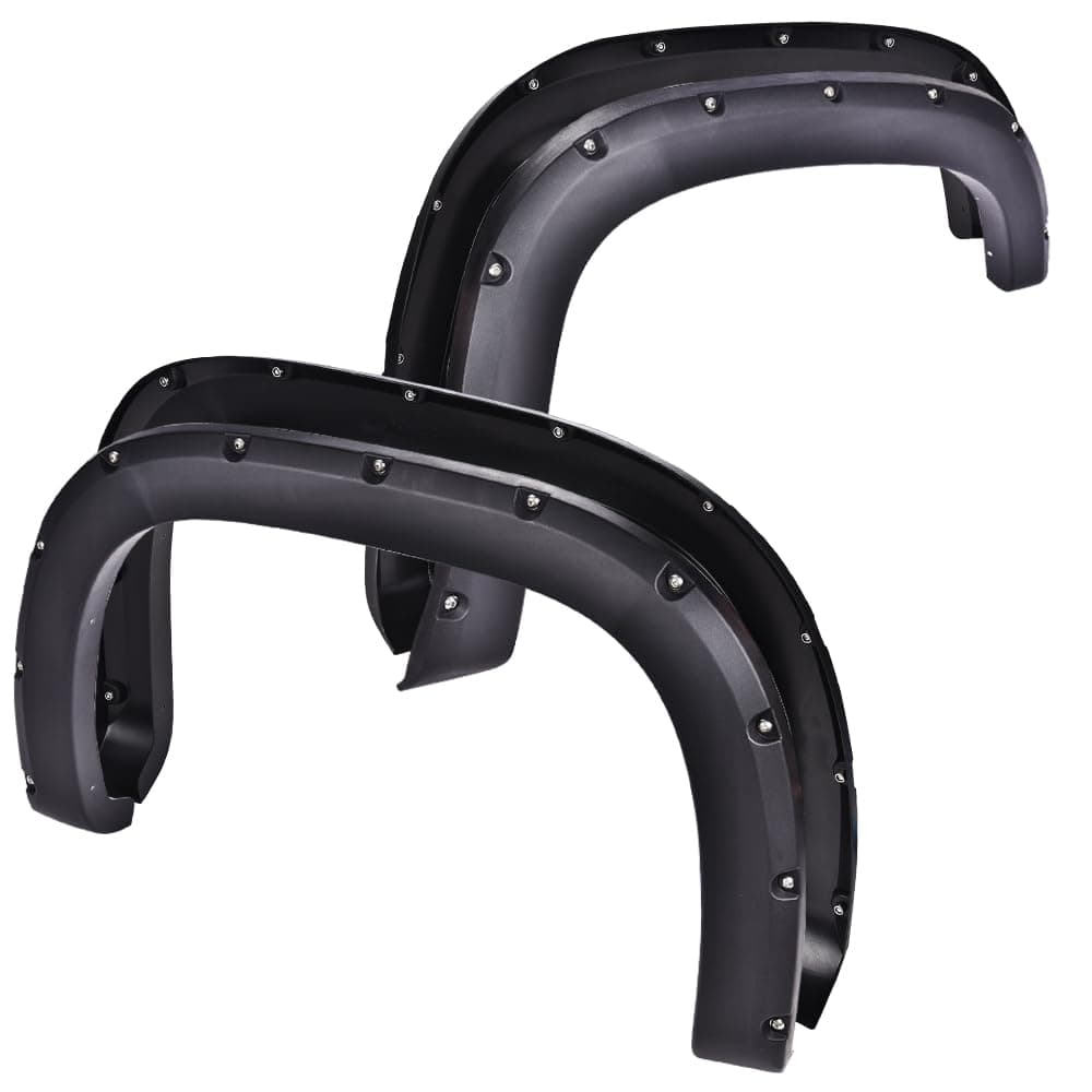 G-PLUSPocket Rivet Upgrade Fender Flares, Compatible With 2007-2013 GMC Sierra 1500 All Beds, Textured Riveted Black Wheel Cover & Trim 4Pcs
