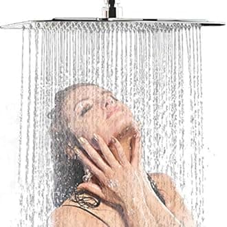 Saeuwtowy 20 Inch Polished Chrome Rainfall Shower Head Square Stainless Steel Shower Head Swivel Adjustable Bathroom Faucet Ultra-thin Shower Head