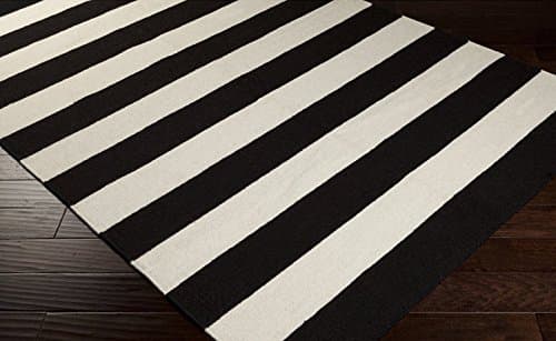 Jailhouse Hand-Woven Modern Stripe Jet Black and White Wool Area Rug for Living or Dining Room Floor (8' x 11')