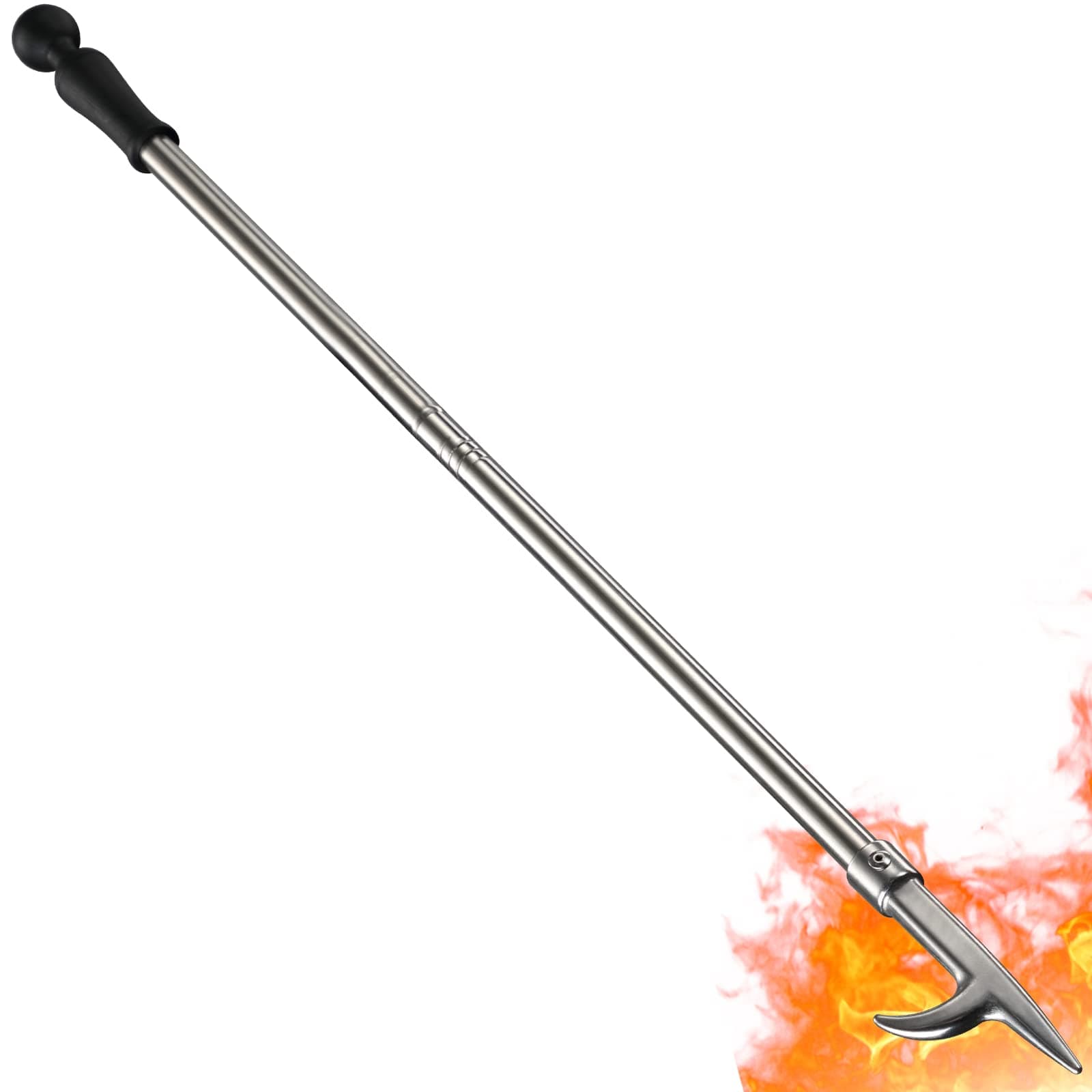 Fire Pit Poker, 46 Inch Extra Long Outdoor Fire Poker for Fireplace, Fire Pit, Campfire, Wood Stove and Indoor Use, Heavy Duty Wrought Steel Campfire Poker Tool, Rust-Resistant Silver Finish