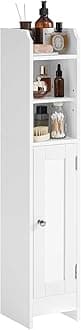 VASAGLE Small Storage Corner Floor Cabinet with Door, 7.9 x 7.1 x 36.2 Inches, Narrow Toilet Paper Storage Holder, Adjustable Shelves, for Bathroom, Living Room, Small Spaces, Cloud White UBBC311W01
