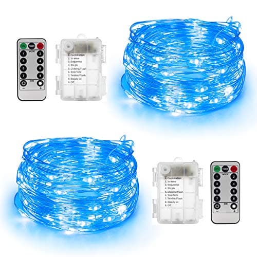 YIHONG 2 Set String Lights Battery Operated 16.4ft 50Leds Fairy Firefly Lights Remote Control Twinkle Lights for Christmas Bedroom Wedding Party Garden Patio Indoor Decor - Blue