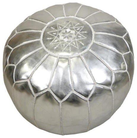 22" Moroccan Silver Pouf Leather Ottoman Footstool Pouffe Hassock New Pouff Poof