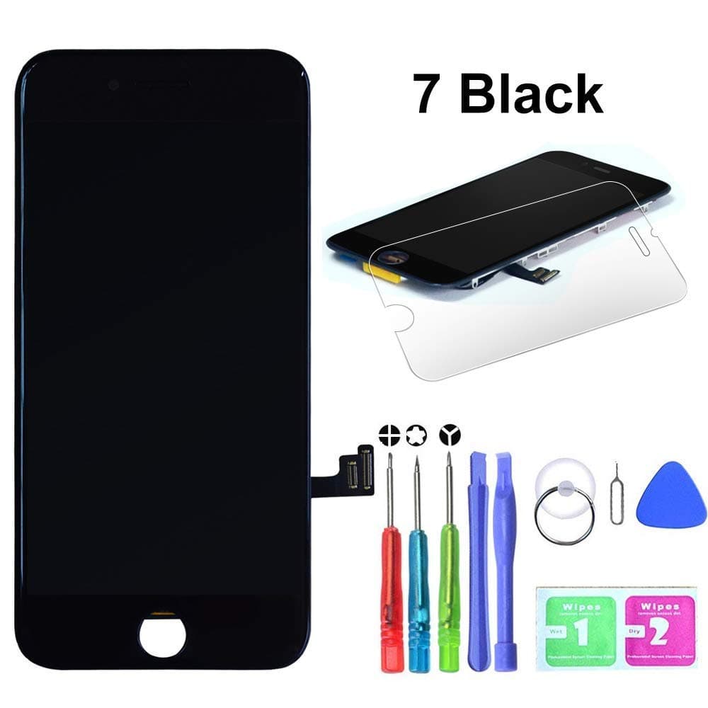 HTECHY 4344259708 Screen Replacement Compatible for iPhone 7 Black 4.7h with 3D Touch - LCD Screen Display Touch Digitizer Frame Assembly Set, Complete Tools Kit and Detailed Instructionsluded