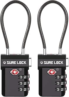 Sure Lock TSA Approved Luggage Locks, Open Alert, Easy Read Dials, Travel Luggage Locks for Suitcase, Baggage Locks, Black 2 Pack, OneSize