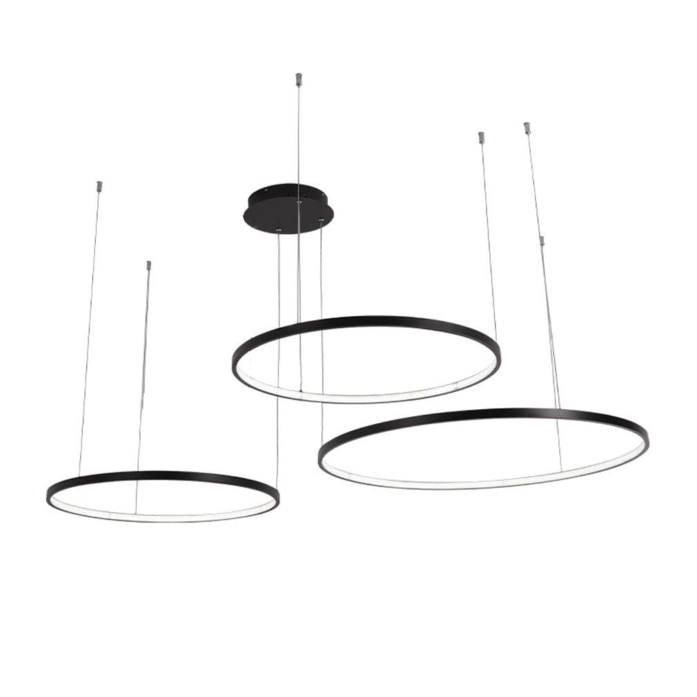 3-ring LED Chandelier, Modern Black Round Iron Pendant Light, Dimmable with remote control Hanging lamp, Ø40+60+80cm 96W living room Dining room study room Office Decorative light H:120cm (adjustable)