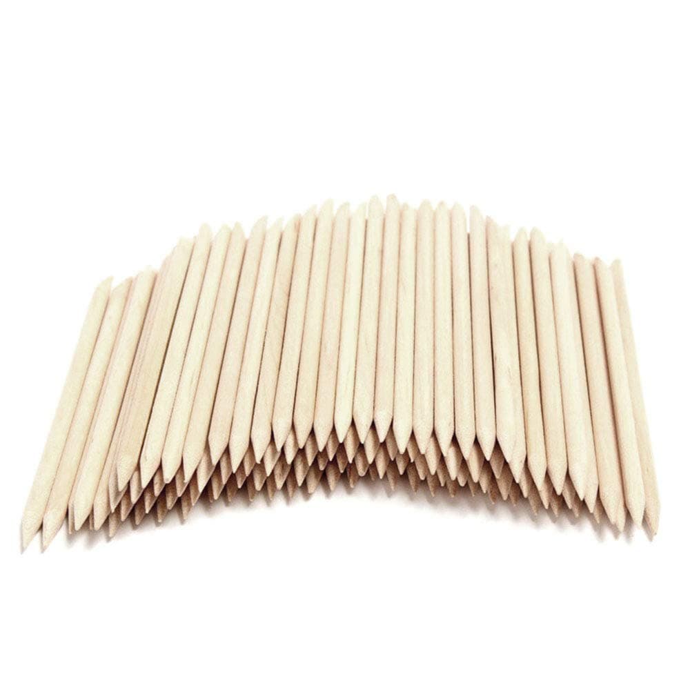 100 Pieces Orange Wood Sticks - Double Sided Nail Art Multi-Functional Cuticle Pusher Remover, Clean Nail Polish - 110mm Pointed End & Flat End Manicure Pedicure Tool