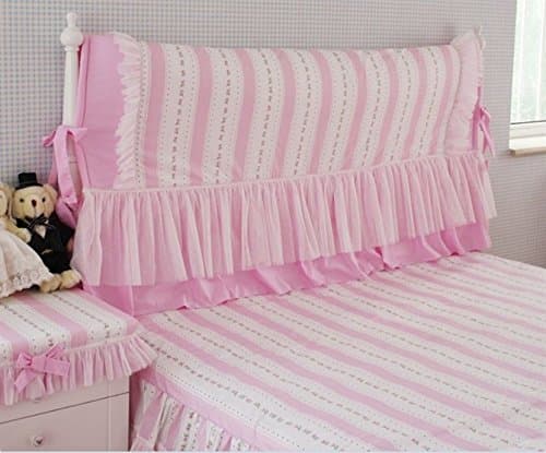 Cooperation Home Textiles, Korean Style Floral Striped Pattern Princess Bedding Set, Lace Ruffle Duvet Cover Set, Girl Bedding Set (Headboard cover)
