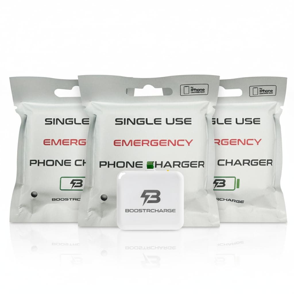 3-Pack Single-Use Emergency Phone Charger | Dead Phone? Just Plug in — No Cables Needed | Lightning | Pre-Charged | TSA-Approved